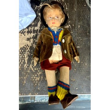 ANTICA BAMBOLA Lenci SERIE 300 SCHOOL BOY JUETES DOLL Poupé 43 cm/h FELT 1930