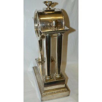 OROLOGIO PENDOLO a TEMPIO epoca 900 IMPERO ARGENTATO OLD TABLE PENDULUM CLOCK
