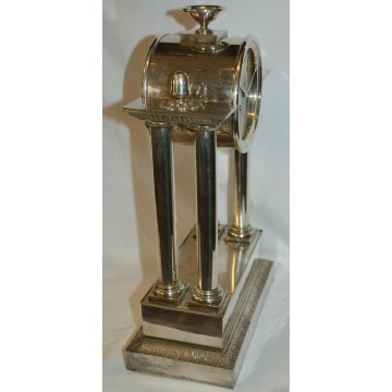 OROLOGIO PENDOLO a TEMPIO epoca 900 IMPERO ARGENTATO OLD TABLE PENDULUM CLOCK