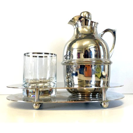 VINTAGE SET CARAFFA TERMICA BICCHIERE VASSOIO SILVERPLATED "Standard" Cusano '60