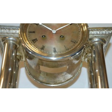OROLOGIO PENDOLO a TEMPIO epoca 900 IMPERO ARGENTATO OLD TABLE PENDULUM CLOCK