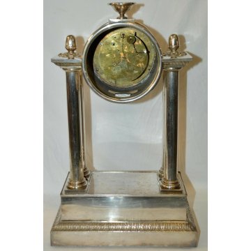 OROLOGIO PENDOLO a TEMPIO epoca 900 IMPERO ARGENTATO OLD TABLE PENDULUM CLOCK
