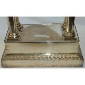 OROLOGIO PENDOLO a TEMPIO epoca 900 IMPERO ARGENTATO OLD TABLE PENDULUM CLOCK