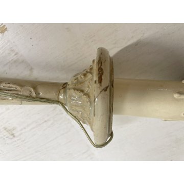 COPPIA ANTICO TORCERE CERAMICA PORTA LAMPADA ELETTRIFICATO DECORO TESTE D'ARIETE