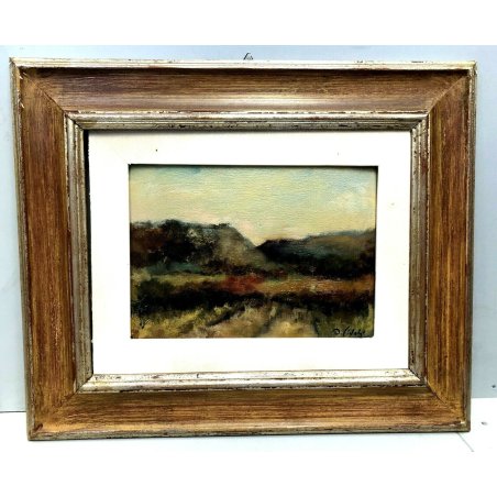 ANTICO QUADRO OLIO TAVOLA A. Sidoli Paesaggio Abruzzese BRUGHIERA COLLINE 1974