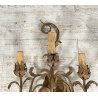 COPPIA ANTICHE APPLIQUE FERRO BATTUTO 1900 FOGLIE ORO 6 LUCI LAMPADA PARETE OLD