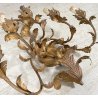 COPPIA ANTICHE APPLIQUE FERRO BATTUTO 1900 FOGLIE ORO 6 LUCI LAMPADA PARETE OLD