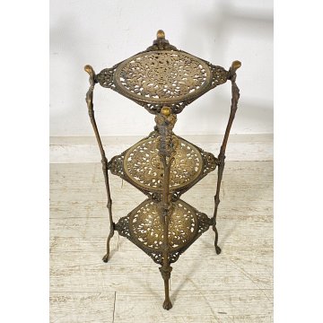 ANTICO TAVOLINO ETAGERE 3 RIPIANI SALOTTO BRONZO OTTONATO ANNI 40 SMALL TABLE