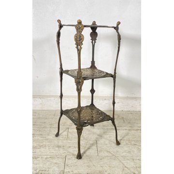 ANTICO TAVOLINO ETAGERE 3 RIPIANI SALOTTO BRONZO OTTONATO ANNI 40 SMALL TABLE