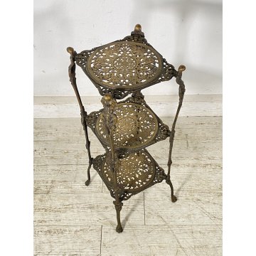 ANTICO TAVOLINO ETAGERE 3 RIPIANI SALOTTO BRONZO OTTONATO ANNI 40 SMALL TABLE