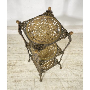 ANTICO TAVOLINO ETAGERE 3 RIPIANI SALOTTO BRONZO OTTONATO ANNI 40 SMALL TABLE