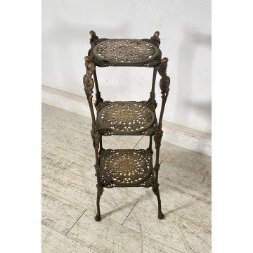 ANTICO TAVOLINO ETAGERE 3 RIPIANI SALOTTO BRONZO OTTONATO ANNI 40 SMALL TABLE