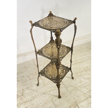 ANTICO TAVOLINO ETAGERE 3 RIPIANI SALOTTO BRONZO OTTONATO ANNI 40 SMALL TABLE