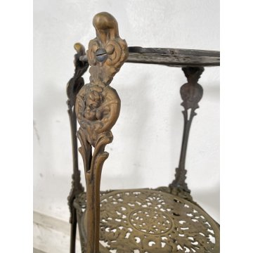 ANTICO TAVOLINO ETAGERE 3 RIPIANI SALOTTO BRONZO OTTONATO ANNI 40 SMALL TABLE