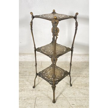 ANTICO TAVOLINO ETAGERE 3 RIPIANI SALOTTO BRONZO OTTONATO ANNI 40 SMALL TABLE