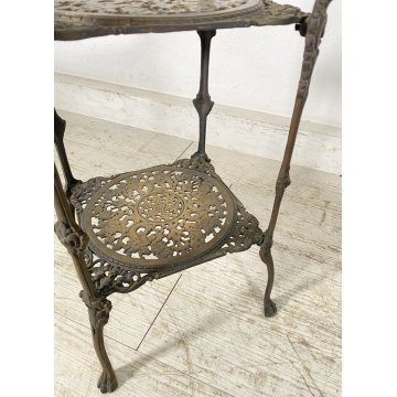 ANTICO TAVOLINO ETAGERE 3 RIPIANI SALOTTO BRONZO OTTONATO ANNI 40 SMALL TABLE