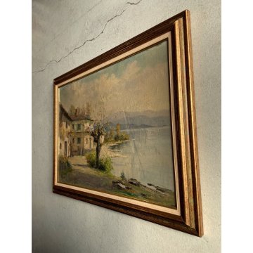 QUADRO DIPINTO OLIO Ercole Magrotti PAESAGGIO LAGO MAGGIORE LAGO VARESE '20/'30