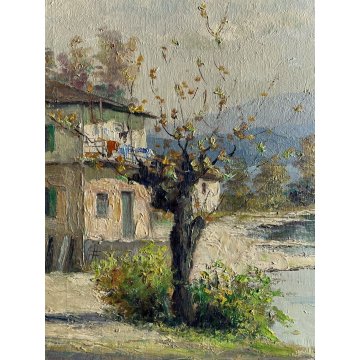 QUADRO DIPINTO OLIO Ercole Magrotti PAESAGGIO LAGO MAGGIORE LAGO VARESE '20/'30