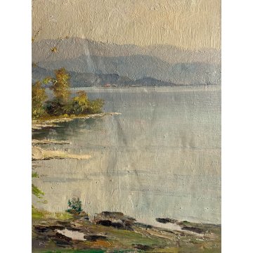 QUADRO DIPINTO OLIO Ercole Magrotti PAESAGGIO LAGO MAGGIORE LAGO VARESE '20/'30