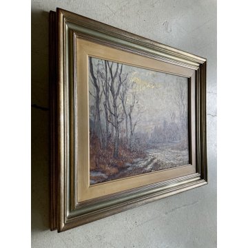 QUADRO DIPINTO OLIO Ambrogio Simonotti PAESAGGIO INVERNALE NEVE Mornarona Lagoni