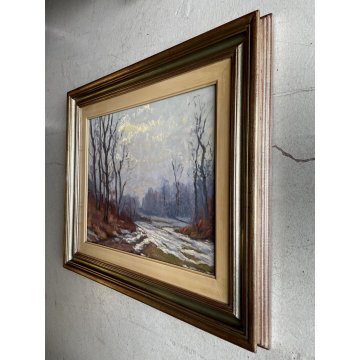 QUADRO DIPINTO OLIO Ambrogio Simonotti PAESAGGIO INVERNALE NEVE Mornarona Lagoni