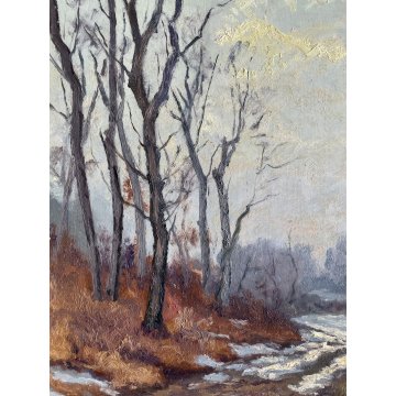 QUADRO DIPINTO OLIO Ambrogio Simonotti PAESAGGIO INVERNALE NEVE Mornarona Lagoni