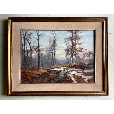 QUADRO DIPINTO OLIO Artino Giroldi PAESAGGIO INVERNALE NEVE Mornarona Lagoni