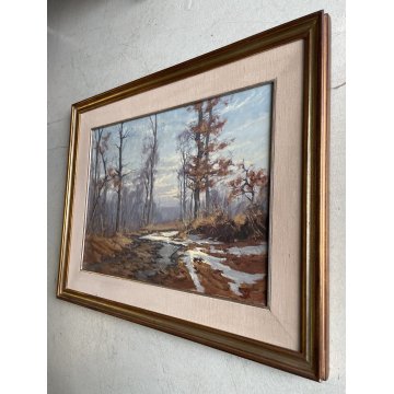 QUADRO DIPINTO OLIO Artino Giroldi PAESAGGIO INVERNALE NEVE Mornarona Lagoni