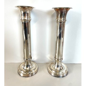 COPPIA PORTACANDELE TORCE' ARGENTO SCULTURA CANDELIERE CANDELABRO 30 cm SILVER