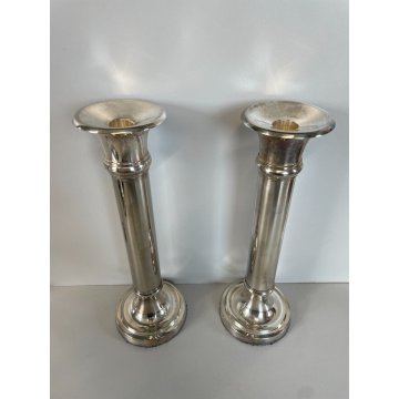 COPPIA PORTACANDELE TORCE' ARGENTO SCULTURA CANDELIERE CANDELABRO 30 cm SILVER