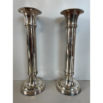 COPPIA PORTACANDELE TORCE' ARGENTO SCULTURA CANDELIERE CANDELABRO 30 cm SILVER