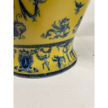 GRANDE COPPIA VASO CERAMICA SMALTATA GIALLA DECORO ANIAMLI MITOLOGICI ANNI 60