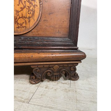 ANTICA GRANDE CASSAPANCA epoca 1600 legno noce 162 cm OLD WOOD CHEST FORMELLA