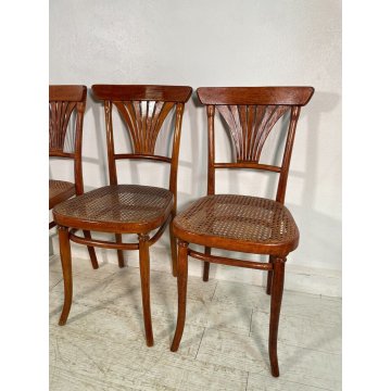 SET 4 SEDIA THONET PALMETTE ANTICA paglia di Vienna LEGNO FAGGIO CHAIR VINTAGE