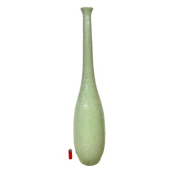 GRANDE VASO LAMPADA CERAMICA MAIOLICA VERDE FIRMATO 105 cm/h ENORME VASE cracle