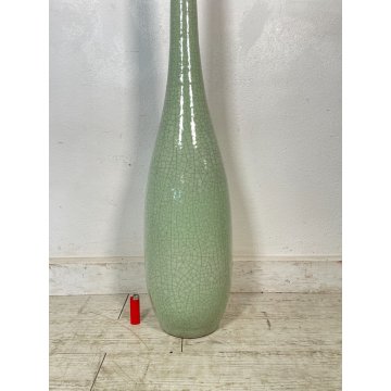 GRANDE VASO LAMPADA CERAMICA MAIOLICA VERDE FIRMATO 105 cm/h ENORME VASE cracle