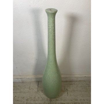 GRANDE VASO LAMPADA CERAMICA MAIOLICA VERDE FIRMATO 105 cm/h ENORME VASE cracle