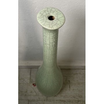 GRANDE VASO LAMPADA CERAMICA MAIOLICA VERDE FIRMATO 105 cm/h ENORME VASE cracle