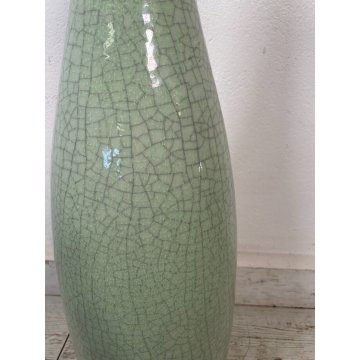 GRANDE VASO LAMPADA CERAMICA MAIOLICA VERDE FIRMATO 105 cm/h ENORME VASE cracle