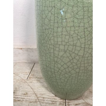 GRANDE VASO LAMPADA CERAMICA MAIOLICA VERDE FIRMATO 105 cm/h ENORME VASE cracle