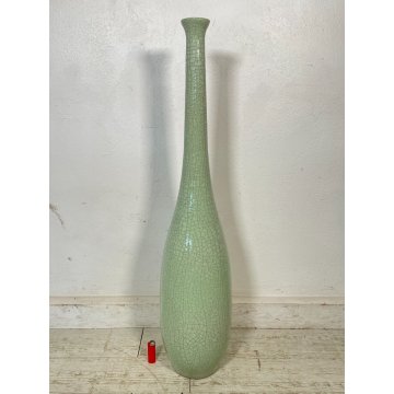 GRANDE VASO LAMPADA CERAMICA MAIOLICA VERDE FIRMATO 105 cm/h ENORME VASE cracle