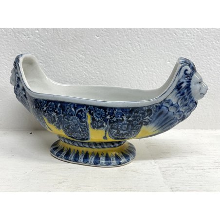 ZUPPIERA CERAMICA SMALTATA GIALLA DECORO BLU FLOREALE ANNI 60 VINTAGE CRACKLE