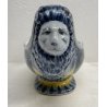 ZUPPIERA CERAMICA SMALTATA GIALLA DECORO BLU FLOREALE ANNI 60 VINTAGE CRACKLE