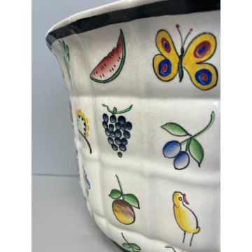 CIOTOLA GIO PONTI CERAMICA RICHARD GINORI CACHEPOT OVALE FRUTTA DECORO VASE VASO