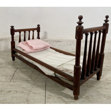 ANTICO RARO LETTO BAMBOLA BAMBOLOTTO LETTINO LEGNO TORNITO CULLA CORREDO '900