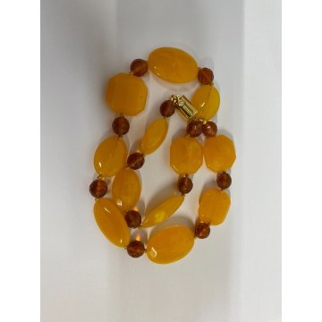 COLLANA FIRMATA UGO CORREANI AMBRA GIALLA GIROCOLLO VINTAGE '70 BOHO BIJOUX