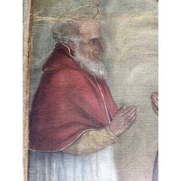 ANTICO DIPINTO OLIO TELA Maria Gesù Bambino Sant Antonio Abate RELIGIOSO '800