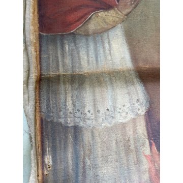 ANTICO DIPINTO OLIO TELA Maria Gesù Bambino Sant Antonio Abate RELIGIOSO '800