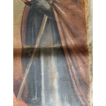 ANTICO DIPINTO OLIO TELA Maria Gesù Bambino Sant Antonio Abate RELIGIOSO '800