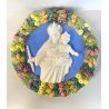 ANTICA MADONNA IN CERAMICA DA PARETE CON gesù BAMBINO FRUTTA RELIGIOSA smalto